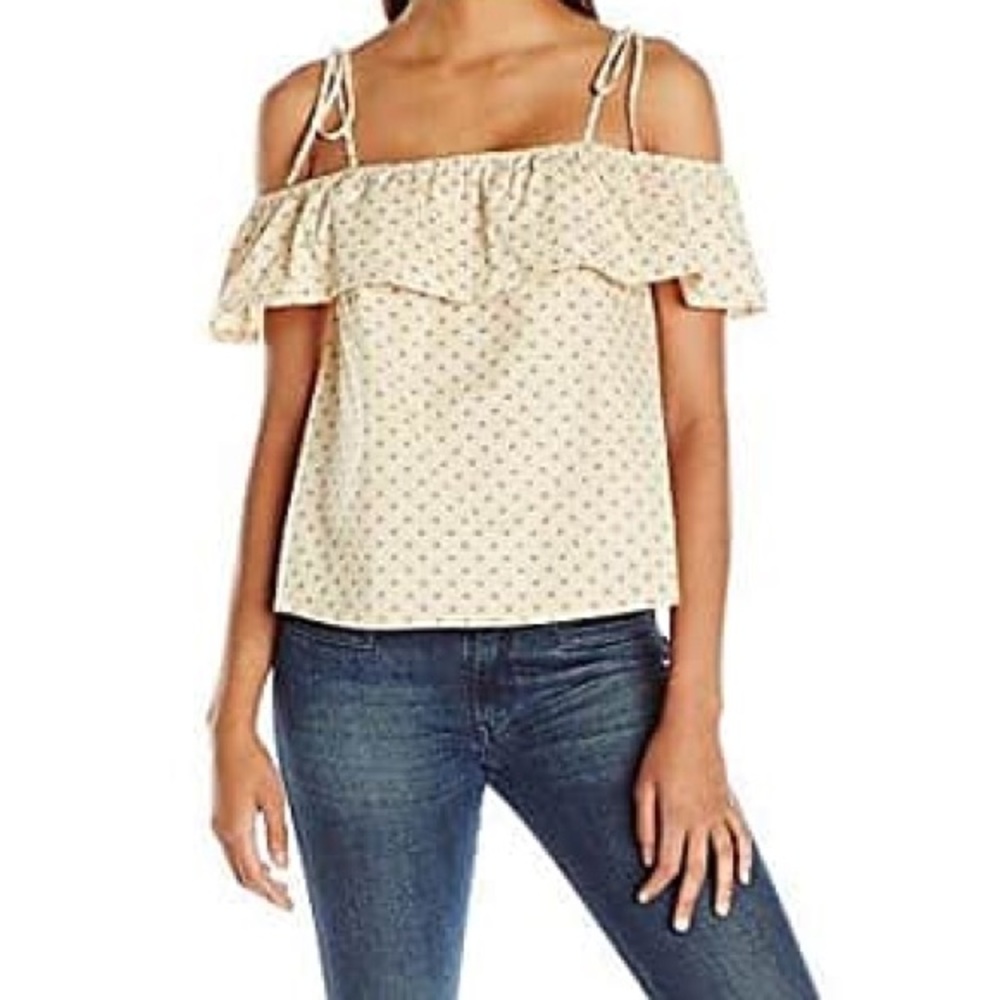 NWT JOA Beige Ruffle Top with tie shoulders